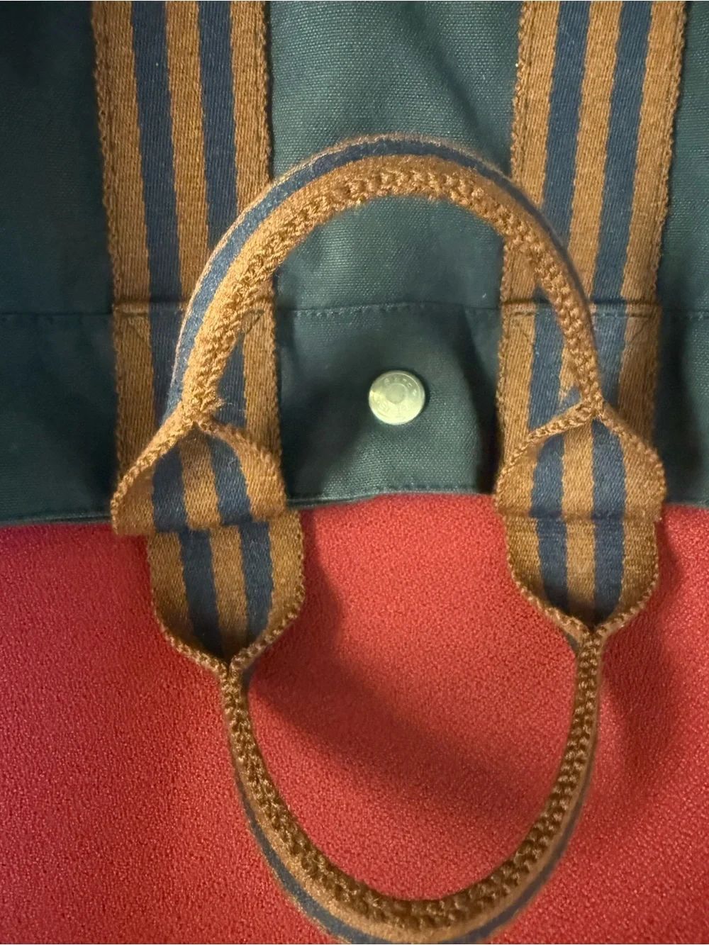 Hermes Small Navy Canvas Tote with Brown Striped Handles - Picture 11 of 16